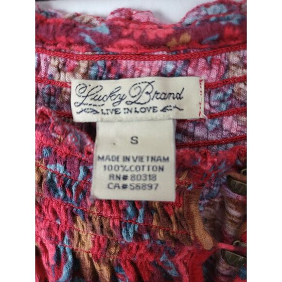 Lucky Brand Long Sleeve Top Small Womens Boat Neck Red Floral Print Pullover - Picture 4 of 8